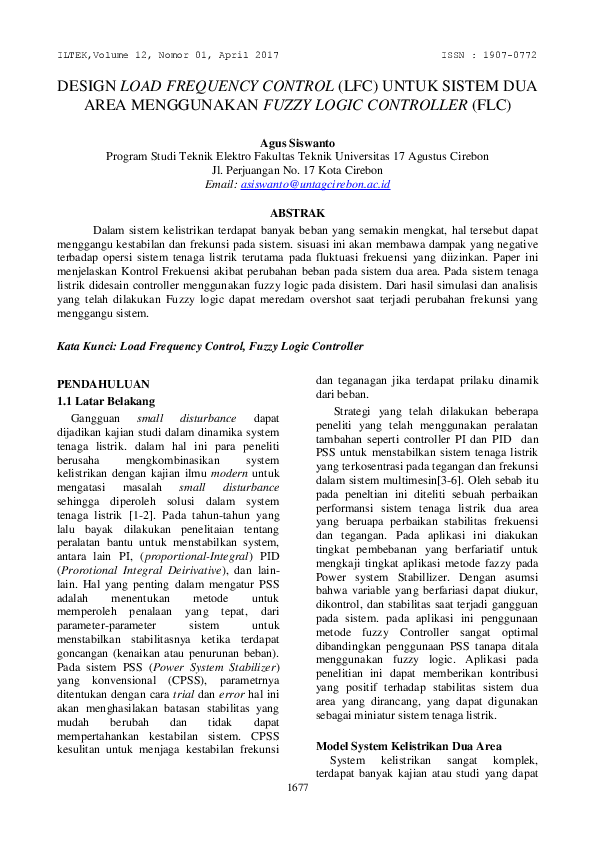(PDF) Design Load Frequency Control (LFC) Untuk Sistem Dua Area ...