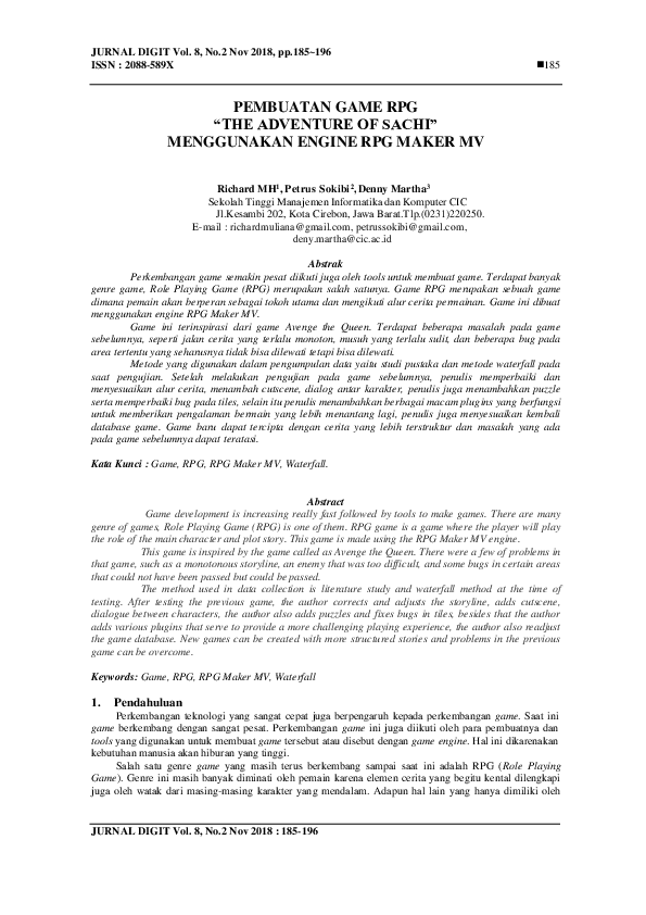 (PDF) Pembuatan Game RPG “The Adventure of Sachi” Menggunakan Engine ...