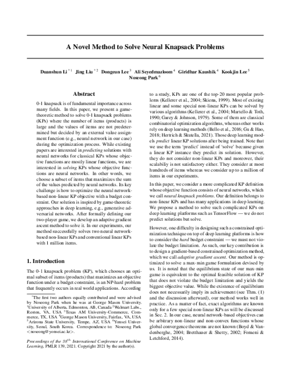 (PDF) A Novel Method to Solve Neural Knapsack Problems