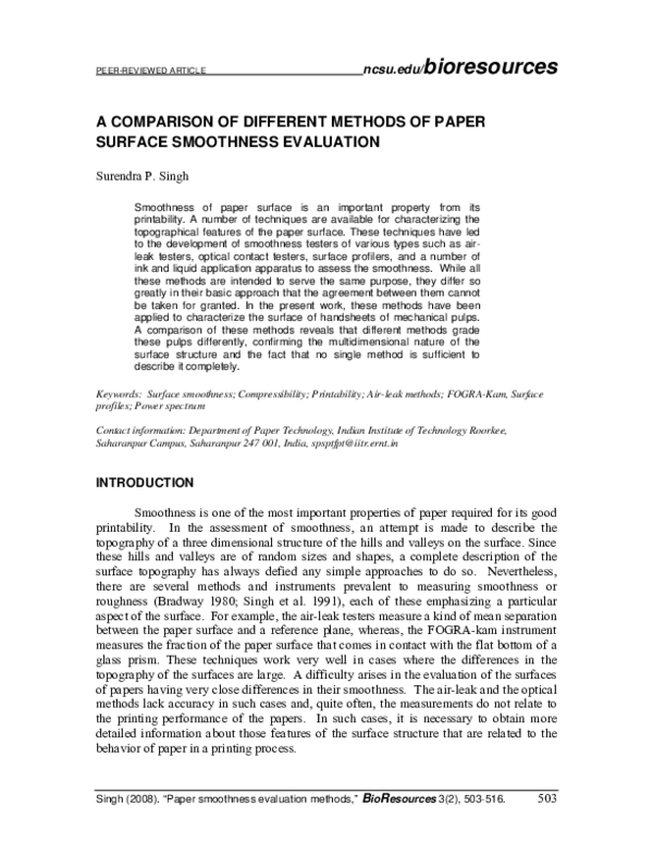 (PDF) A Comparison of Different Methods of Paper Surface Evaluation