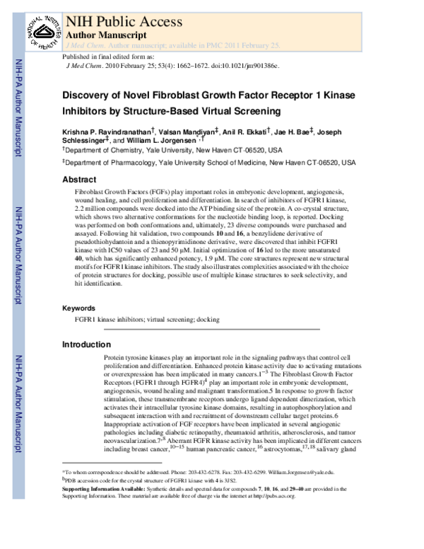 (PDF) Discovery of Novel Fibroblast Growth Factor Receptor 1 Kinase ...