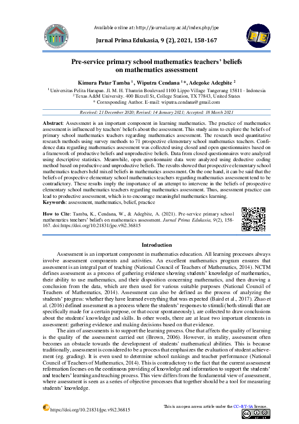 (PDF) Pre-service primary school mathematics teachers’ beliefs on ...