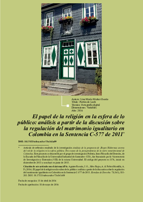 El papel de la religión en la esfera de lo público: análisis a partir de la discusión sobre la regulación del matrimonio igualitario en Colombia en la Sentencia C-577 de 2011