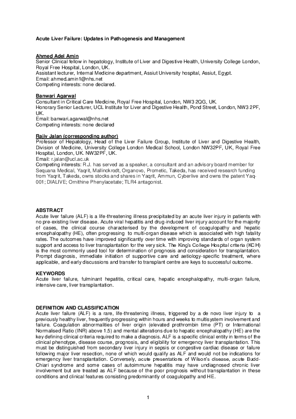 (PDF) Acute liver failure: updates in pathogenesis and management