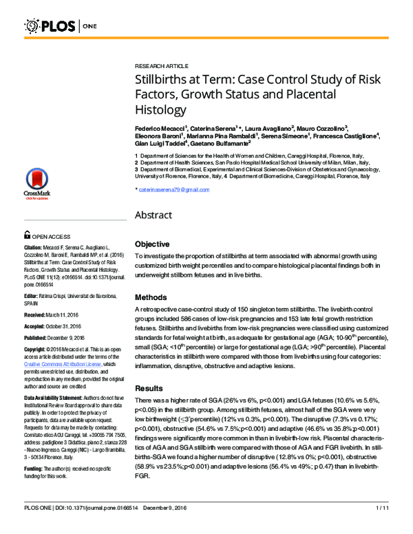 (PDF) Stillbirths at Term: Case Control Study of Risk Factors, Growth ...