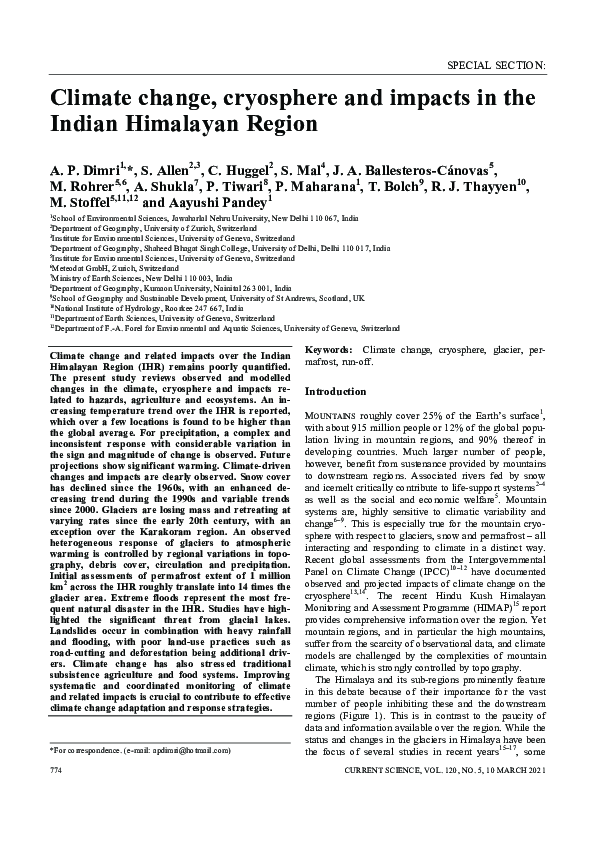 (PDF) Climate Change, Cryosphere and Impacts in the Indian Himalayan Region