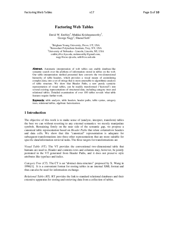 (PDF) Factoring Web Tables