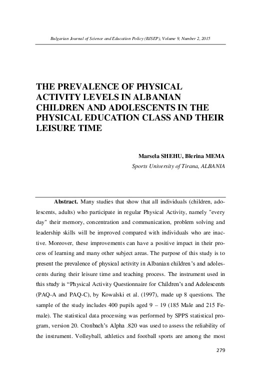 (PDF) The Prevalence of Physical Activity Levels in Albanian Children ...