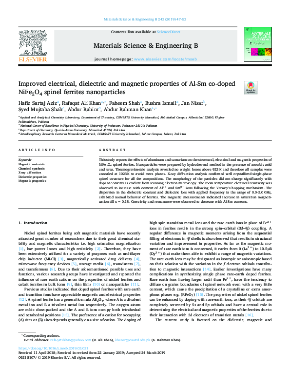 (PDF) Improved electrical, dielectric and magnetic properties of Al-Sm ...