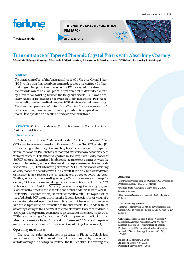 (PDF) Transmittance of Tapered Photonic Crystal Fibers with Absorbing ...