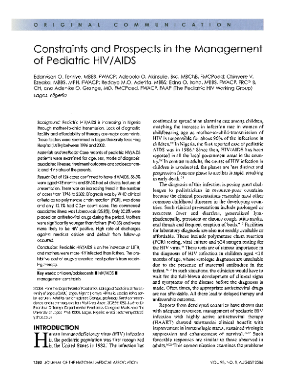 (PDF) Constraints and prospects in the management of pediatric HIV/AIDS