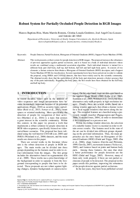 (PDF) Robust System for Partially Occluded People Detection in RGB Images