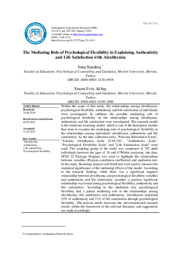 (PDF) The Mediating Role of Psychological Flexibility in Explaining ...