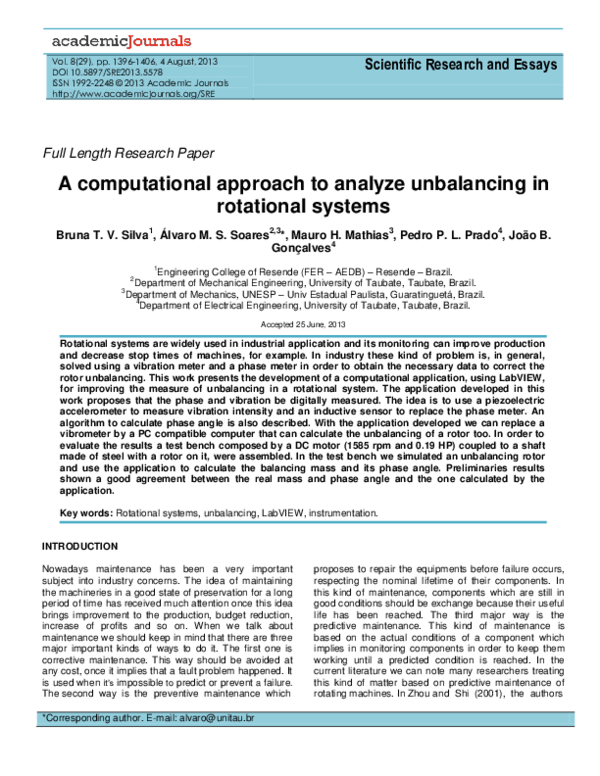 (PDF) A Computational Approach to Analyze Unbalancing in Rotational Systems