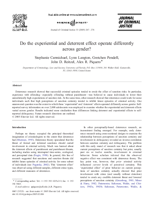 (PDF) Do the experiential and deterrent effect operate differently ...