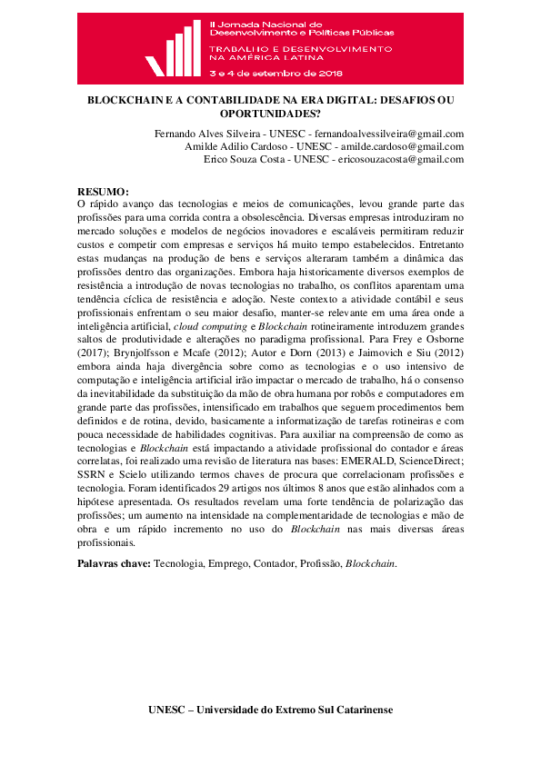 (PDF) Blockchain e a Contabilidade Na Era Digital: Desafios Ou ...