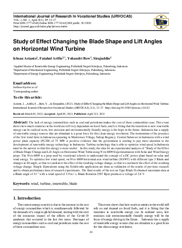 (PDF) Study of Effect Changing the Blade Shape and Lift Angles on ...