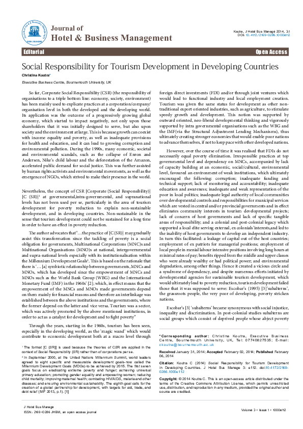 (PDF) Social Responsibility for Tourism Development in Developing Countries