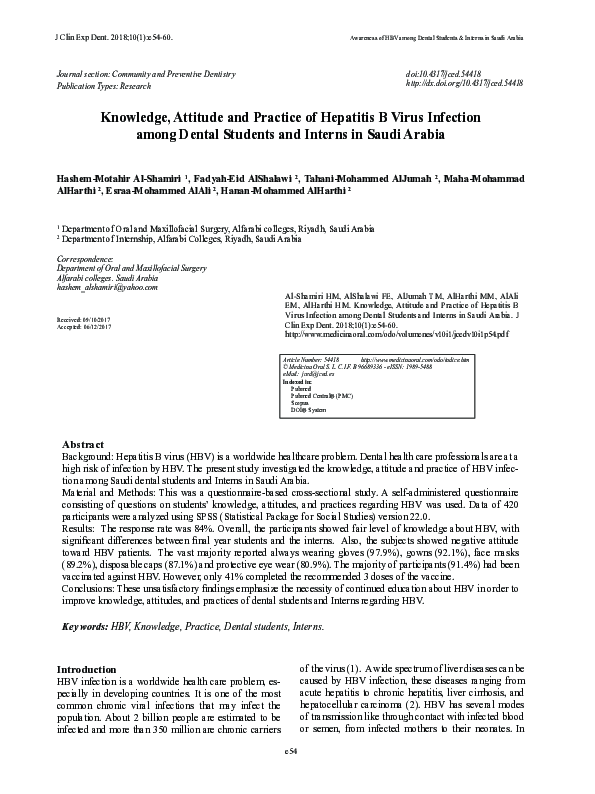 (PDF) Knowledge, Attitude and Practice of Hepatitis B Virus Infection ...