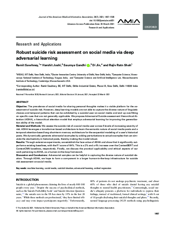 (PDF) Robust suicide risk assessment on social media via deep ...