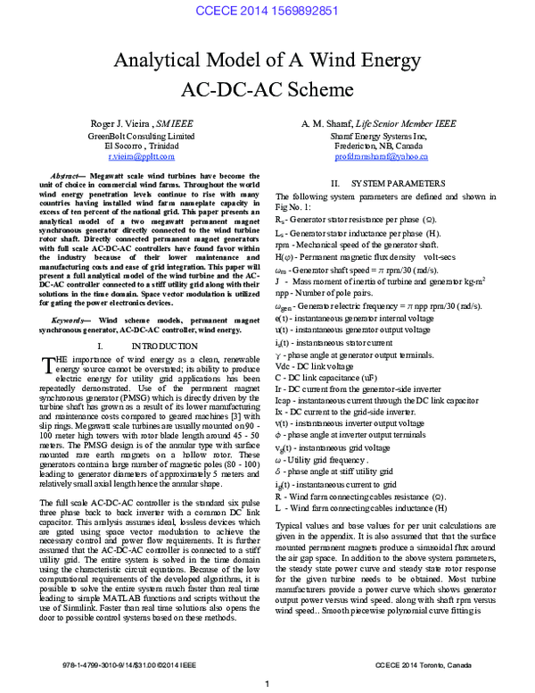(PDF) Analytical model of a wind energy AC-DC-AC scheme