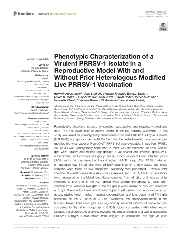 (PDF) Phenotypic Characterization of a Virulent PRRSV-1 Isolate in a ...