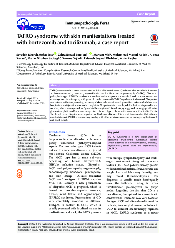 (PDF) TAFRO syndrome with skin manifestations treated with bortezomib ...