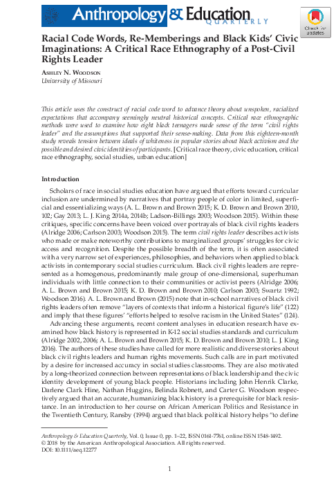 (PDF) Racial Code Words, Re-Memberings and Black Kids’ Civic ...
