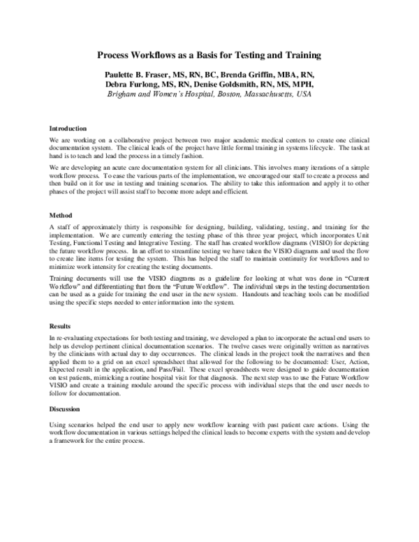 (PDF) Process Workflows as a Basis for Testing and Training