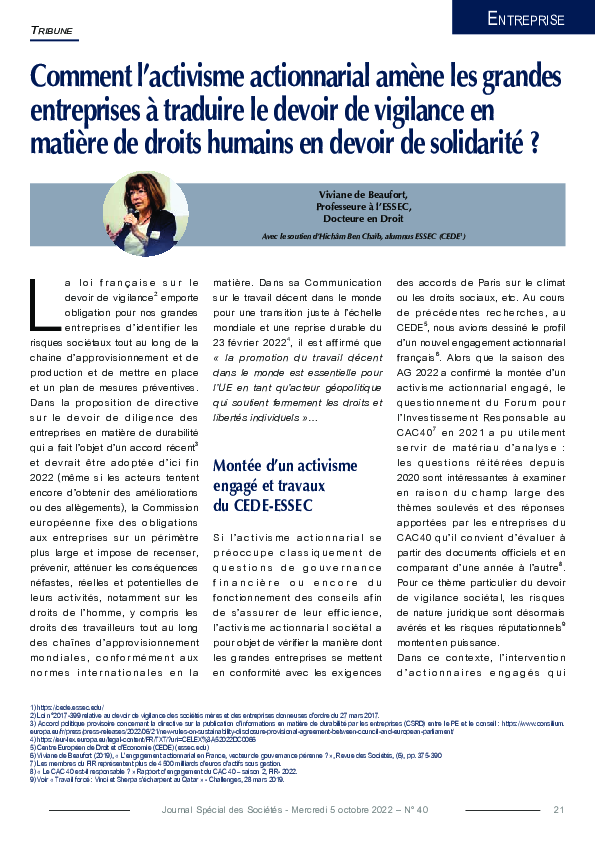 (PDF) Activisme actionnarial Devoir de vigilance es de droits humains ...