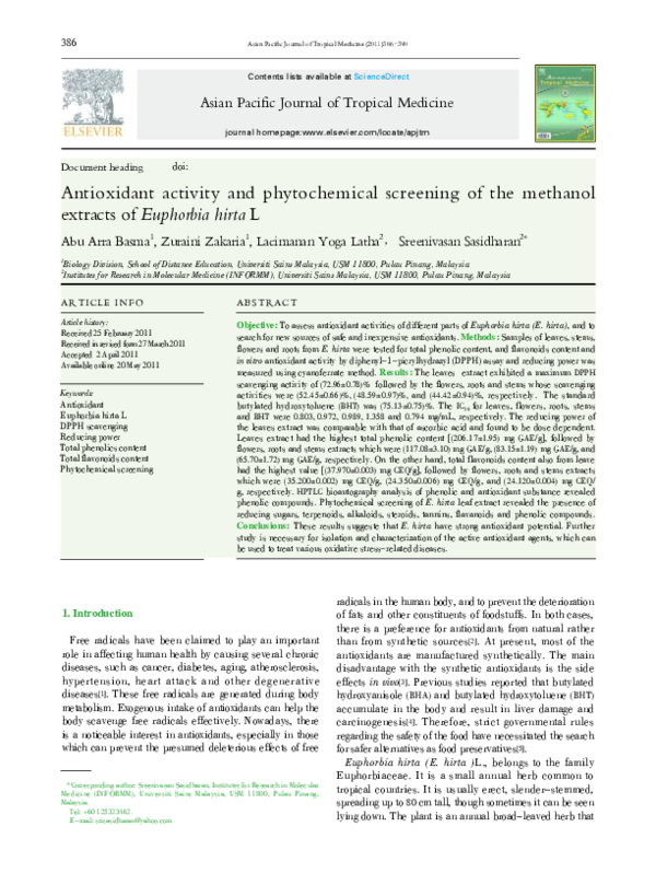 (PDF) Antioxidant activity and phytochemical screening of the methanol ...