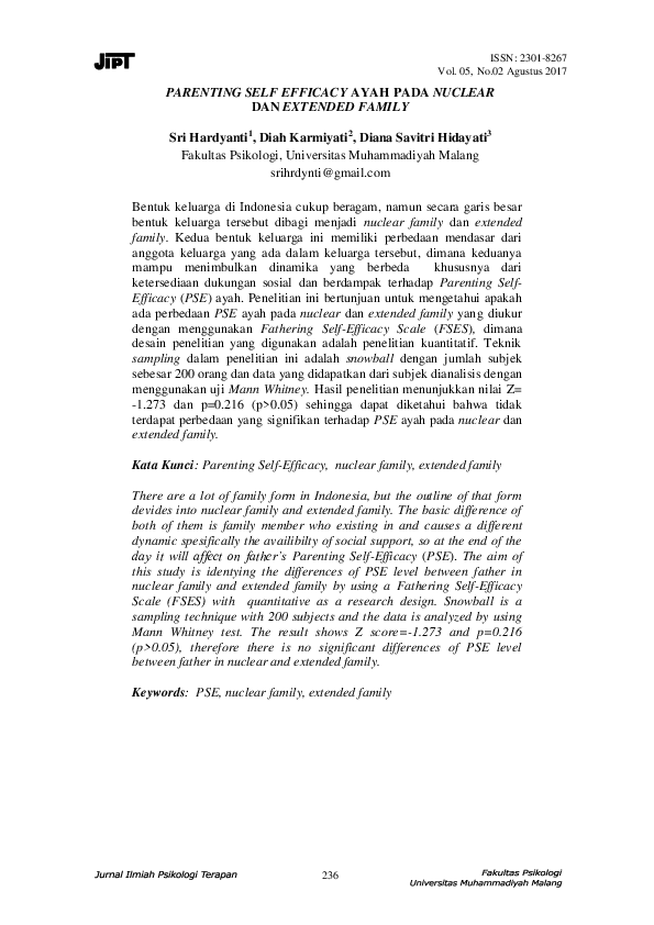 (PDF) Parenting Self Efficacy Ayah Pada Nuclear Dan Extended Family