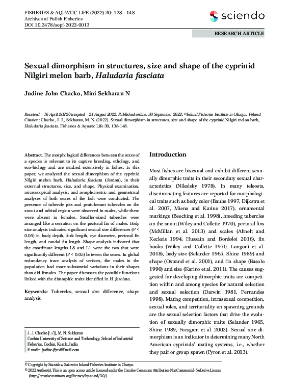 (PDF) Sexual dimorphism in structures, size and shape of the cyprinid ...
