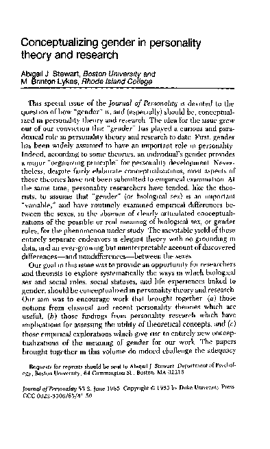 (PDF) Conceptualizing gender in personality theory and research