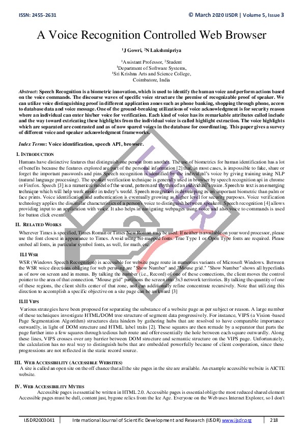 (PDF) A Voice Recognition Controlled Web Browser