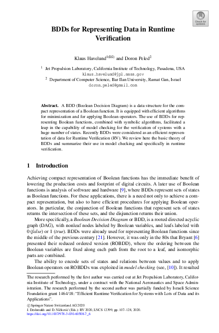 (PDF) BDDs for Representing Data in Runtime Verification