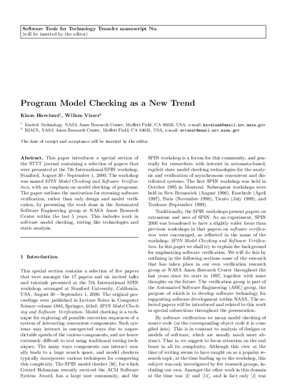 (PDF) Program model checking as a new trend