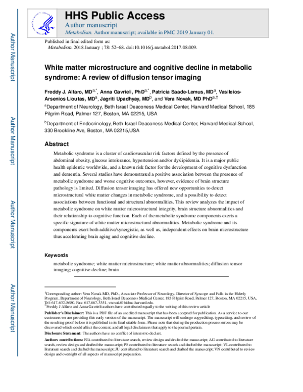 (PDF) White matter microstructure and cognitive decline in metabolic ...