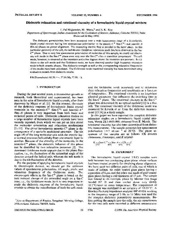 (PDF) Dielectric relaxation and rotational viscosity of a ferroelectric ...