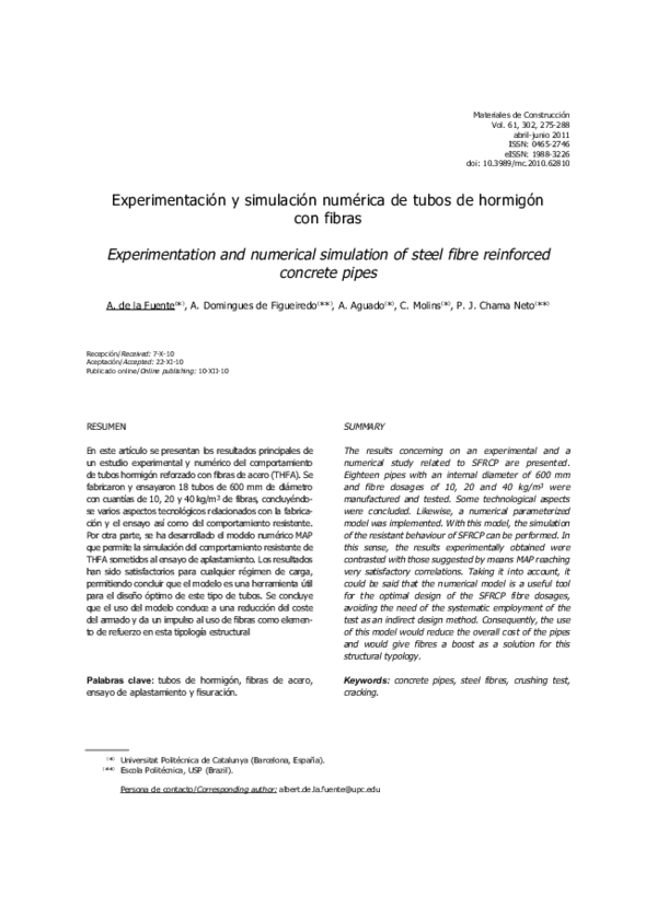 (PDF) Experimentación y simulación numérica de tubos de hormigón con fibras