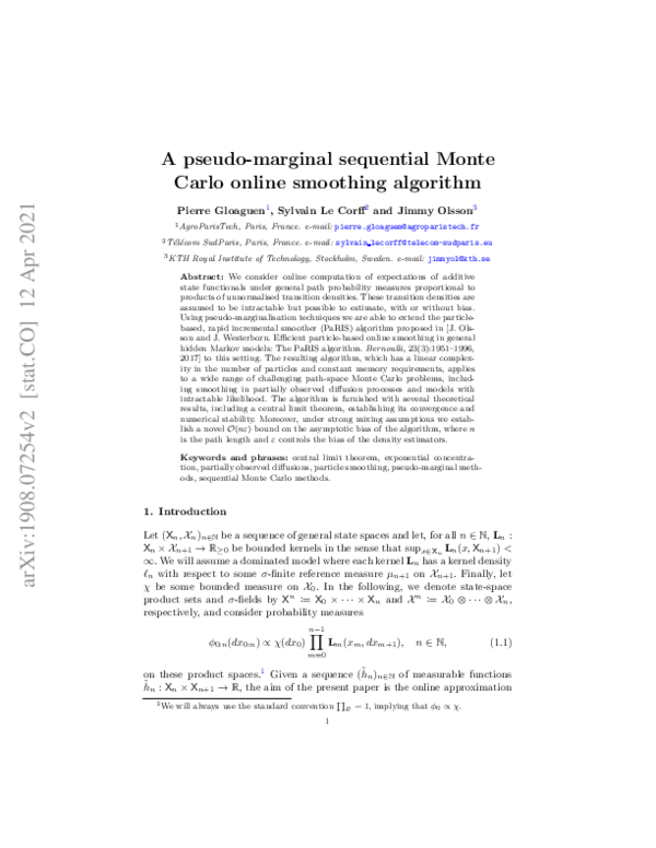 (PDF) A pseudo-marginal sequential Monte Carlo online smoothing algorithm