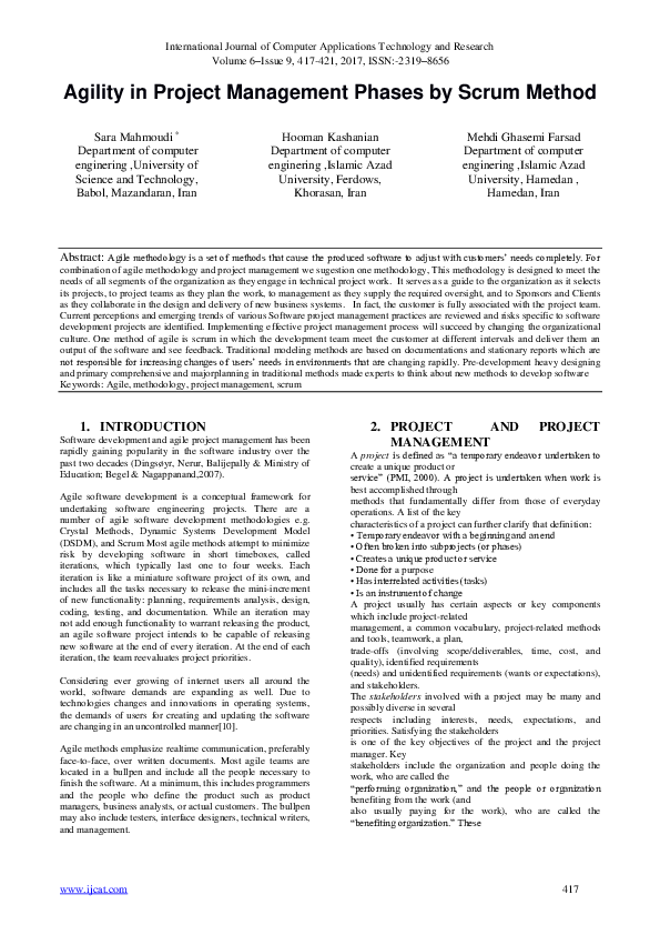 (PDF) Agility in Project Management Phases by Scrum Method