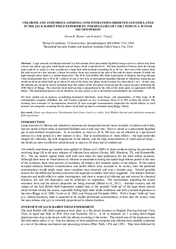 (PDF) Chlorine and Anhydrous Ammonia Concentrations Observed and ...