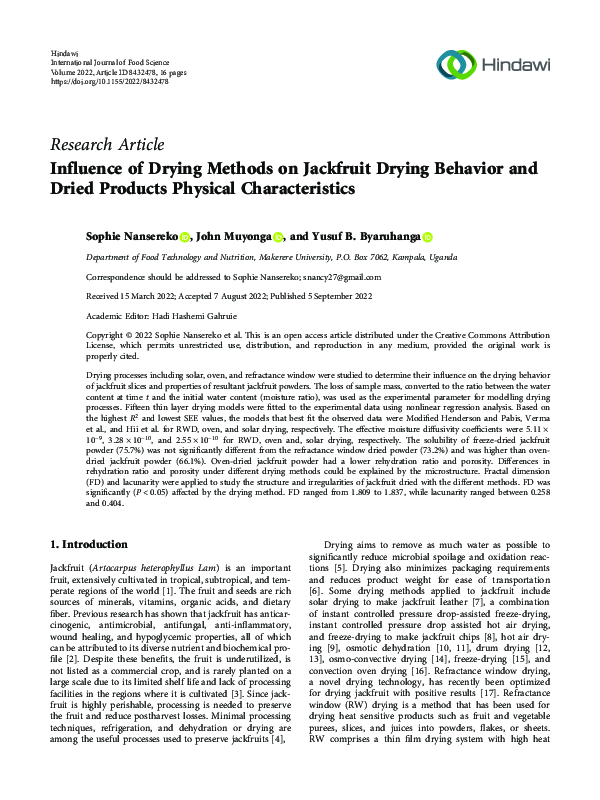 (PDF) Influence of Drying Methods on Jackfruit Drying Behavior and ...