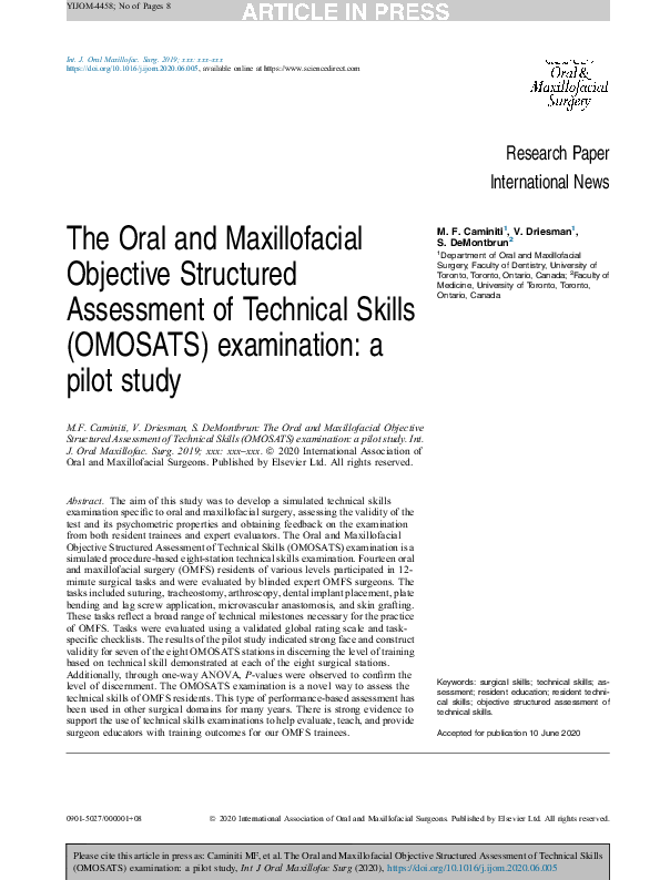 (PDF) The Oral and Maxillofacial Objective Structured Assessment of ...