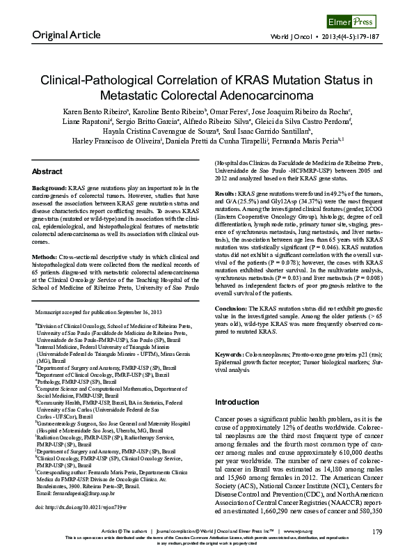 (PDF) Clinical-Pathological Correlation of KRAS Mutation Status in ...