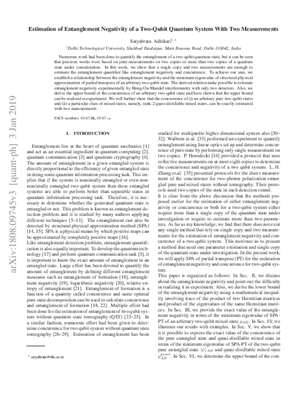 (PDF) Estimation of entanglement negativity of a two-qubit quantum ...