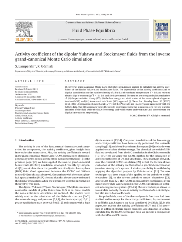 (PDF) Activity coefficient of the dipolar Yukawa and Stockmayer fluids ...