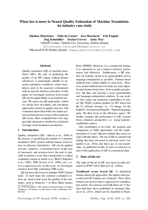 (PDF) When less is more in Neural Quality Estimation of Machine ...