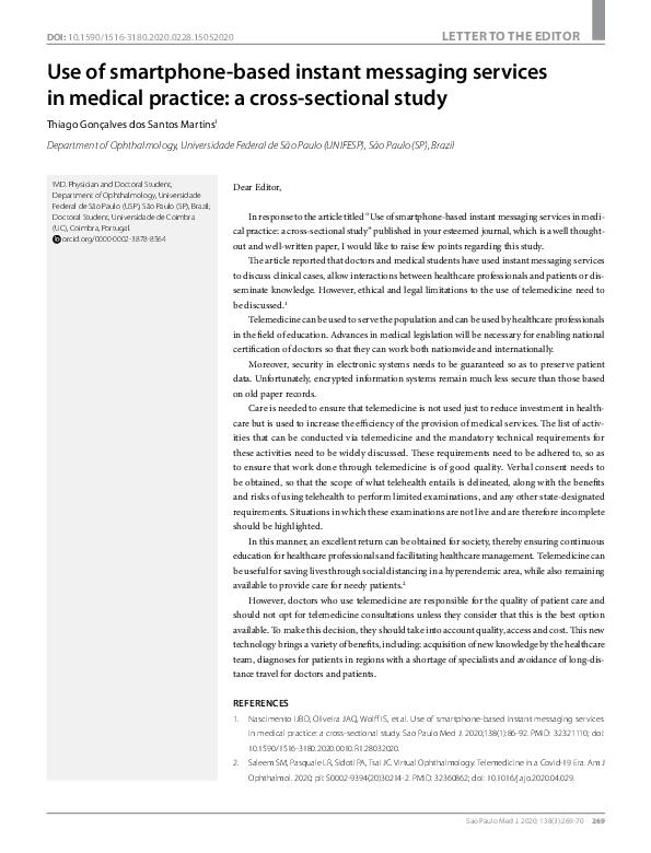(PDF) Use of smartphone-based instant messaging services in medical ...
